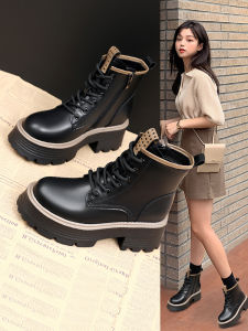 Womens Martin Boots Thick Bottomed Fleece Lined Slim Fit Spring Autumn New Style Short Booties Heightening Small Size Shoes