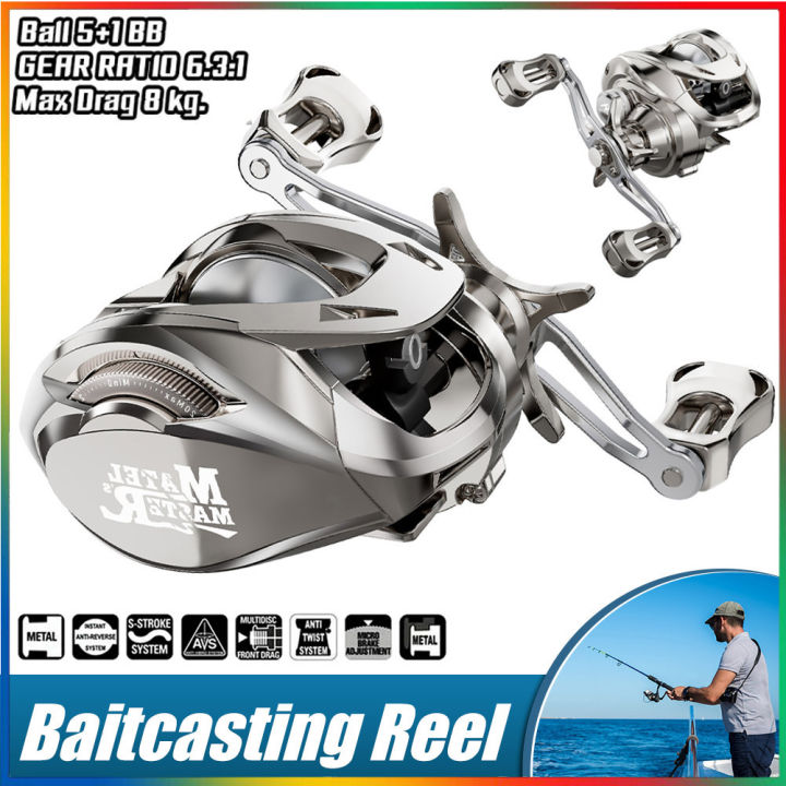Ready Stock】Haut Ton Metal Master Original Baitcasting Fishing Reel 8KG Max  Drag 5+1BB Reel 6.3:1 Gear Ratio bc Reel Left/Right Hand Carp Freshwater  Saltwater Fishing Tool