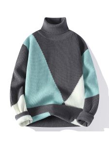 เสื้อสเวตเตอร์ถักคอสูงหนาสำหรับผู้ชาย ฤดูใบไม้ร่วง/ฤดูหนาว เสื้อชั้นในลำลอง ผ้าขนแกะผสมโพลีเอสเตอร์ น้ำหนักเบา ทรงหลวม