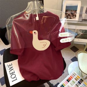 plus Size Womens Cotton T-Shirt Short Sleeve Loose Fit Summer Slimming Cartoon Print Half Sleeve Trendy Top round Neck