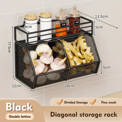 Yoice Wall Mounted Kitchen Hanging Rack Wall Shelf Rack Vegetable Fruit Spice Seasoning Storage Rack Holder Organizer Kitchen Condiment Organizer Bathroom Storage Shelves