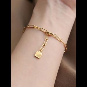 Gelang Tangan Titanium Paperclip Mix Kotak Gold Vintage Fashion Korea Elegan Premium Anti Karat - Bracelets