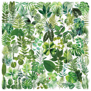 100PCS Transparent PET Green Plant Leaf Stickers Material Decorative Water Cups Stationery Notebook Room Waterproof Stickers