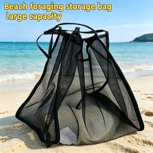 1Large-capacity black portable beach storage bag、Suitable for summer beachcombing and beach storage bag、Fashionable lightweight
