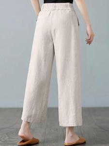 High Waist Linen Wide Leg Pants Womens Loose Drapey Cotton Linen Casual Three Piece Set Nine Point Pants Slimming Effect