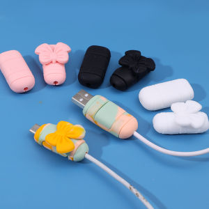 Cable Protector for Android Type C Micro USB Charger Wire Head Protective Sleeve Silicone Cartoon Bowknot Data Line Protection