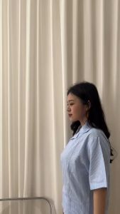 MOUDY l Atasan Kemeja Wanita l Kemeja Blouse Top Perempuan l Baju Kerja Wanita Lengan Pendek Garis Garis