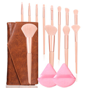 The 15PCS makeup brush set includes a soft and fluffy makeup brush set a triangular powder puff and a leather storage bag