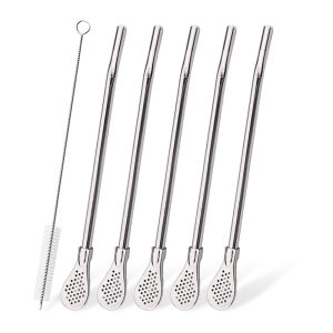 6Pcs/Set Silver Stainless Steel Drinking Straws Washable Reusable Yerba Mate Spoon Filter Straw for Cocktail Bar Accessories