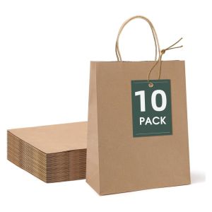 Brown Gift Kraft Paper Bag with Handle Reusable for Business Groceries Birthdays Weddings Childrens Parties Gifts