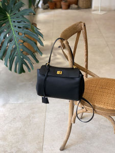 Black Large Capacity Rodeo Tote Bag Commuter Briefcase British Style Single Shoulder Strap Bicycle Element Foldable Cowhide