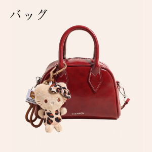 Red Bowling Bag Crossbody Shoulder Handbag Womens Retro Style 2024 New Fashion Soft PU Leather Small Size Leisure Tote Bag