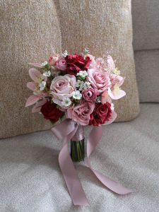 Pink Rose Artificial Flowers Handheld Bouquet for Wedding Registration Certificate Taking Photo Ball Groomsmen Boutonnieres