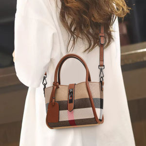 Aidrani  New womens plaid handbag mini style made of canvas and cowhide materials brown