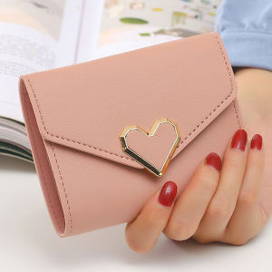 New Short Women Wallets Kpop Heart-Shaped Cute Small Womens Wallet High Quality PU Leather Slim Simple Female Purse