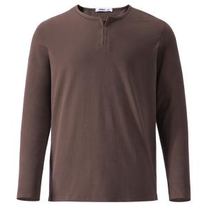 Enjeolon | Heavyweight Cotton Mens Long Sleeve T-Shirt Henley Collar 230g