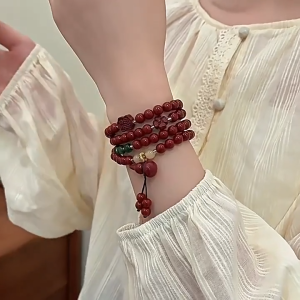 高级 手串 Multi-layer cinnabar zodiac year bracelet for women a high-end long bracelet light luxury niche and exquisite jewelry 多层朱砂本命年手链女款高级感长手串轻奢小众精致手饰