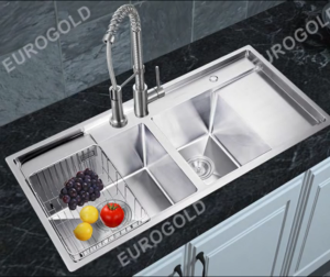 Chậu rửa bát chống xước Eurogold EUC28746EB inox SUS 304 Premium dập liền khối lắp âm bàn bếp hố sâu