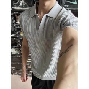 Áo Thun Polo Cổ Chữ V Dệt Kim Mỏng Mùa Hè Cho Nam Áo Thun Tay Ngắn Ôm Vừa Vặn Cổ Polo Tay Lửng Chất Liệu Polyester