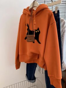 Extra Large Size 300 Pounds Orange Hoodie Womens Spring Autumn Loose Lazy Style Top Quality Korean Version Comfortable Fit