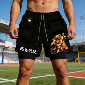 Bandai | Demon Slayer Anime Zenitsu Co Branded Peripheral Shorts 2026 Summer New Mens Running Sports Fitness Breathable 2-in-1 Shorts