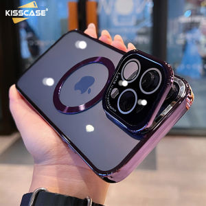 Kisscase Máy Ảnh Bảo Vệ Khung Rõ Ràng Trường Hợp Đối Với Iphone15 14Pro Max Cộng Với 13 12 Cho Magsafe Không Dây Sạc Ống Kính Đứng Chủ Bìa
