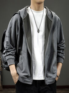 American Retro Zipper Cardigan Mens Suede Velvet Hooded Casual Outerwear Spring Autumn Winter Fashion Urban Style Polyester Fiber