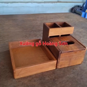 Combo khay đựng gia vị + hũ gỗ đựng đũa muỗng & hộp khăn giấy tiện lợi cho quán ăn