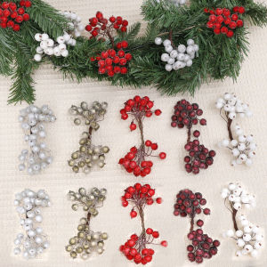 YESPERY 20pcs/bunch Christmas Red Cherry Fake Fruit Double-end Berries Bouquet Xmas Home Decoration DIY Garland Christmas Tree Decorative Berry