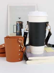 PU Leather Crossbody Milk Tea DIY Glass Removable Chain Coffee Cup Outer Packaging Cover Versatile Beverage Accessory