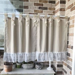 Decorative Double-Sided Coffee Plaid Color-Woven Cotton-Linen Kitchen Mini Curtain Feng Shui Door Curtain American Country Style