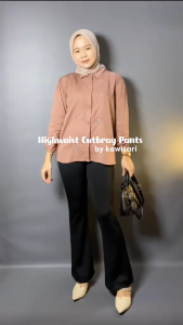 CELANA WANITA FLARE PANTS CUTBRAY SCUBA PINGGANG HIGHWAIST STRERCH MELAR ELASTIS TRENDY