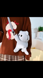 Cute Plush Cat Shoulder Bag Soft Cartoon Animal Crossbody Purse for Girls & Teens Lightweight Handbag with Adjustable Strap