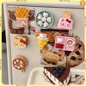 Sanrio | Kitty Simulation Food Toy Fridge Magnets 3D Cute JP KT Cat Kawaii Toast Sandwich Pizza Miniature Magnetic Home Decor Gifts Resin
