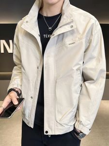 ROMON | Lormen Mens Workwear Jacket Trendy Short Stand Collar Windproof Outdoor Fleece Youth Polyester Fiber Autumn Season Outerwear