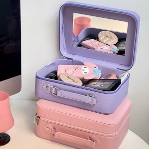 Portable Travel Cosmetic Bag Large Capacity Makeup Box with Mirror Cute Home Decoration Storage Bag Family Organizer