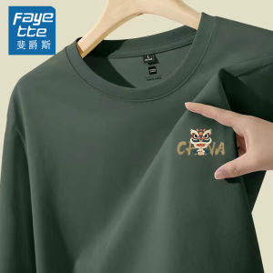 เสื้อยืดคอกลมแขนยาวทรงหลวมสำหรับผู้ชาย สีดำ เสื้อเชิ้ตคอกลมลำลอง ผ้าฝ้ายแท้ สำหรับฤดูใบไม้ผลิและฤดูใบไม้ร่วง