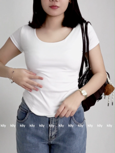 Buy 1 Take 1 Basic Double Lining Top Scoop Neck T-Shirt Clean Girl Top for Women 6A0365