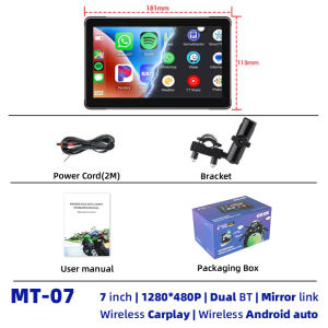 7" Inch Motorcycle GPS Navigation Waterproof IPX7 Wireless Carplay Android Auto Display Portable Monitor Dual Lens Recording DVR