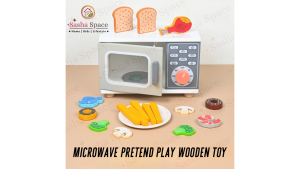 Wooden Microwave Oven Pretend Play Toy | Kids Kitchen Toy Set with Food Accessories for Toddlers
