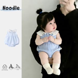 Cute Check Sleeveless Baby Romper