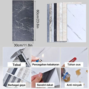 20pcs Wallpaper Dinding Vinyl Marble 30 x 60 cm / Wallpaper Marble Glossy / Vinil Stiker Lantai Marbel Granit Dapur & Kamar Mandi premium anti minyak dan Waterproof