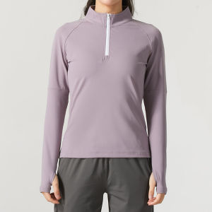 Tourmark Long Sleeve T-Shirt Womens Spring New Training Wear Breathable Half Zipper Sports Fitness Top Sportswear Casual