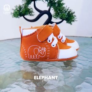 Sepatu Walker Bayi Perancis Motif Gajah Tinggi Sol Ringan dengan Velcro untuk Usia 0-12 Bulan