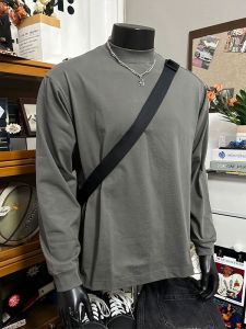 เสื้อยืดคอกลมแขนยาวสีเทาสไตล์อเมริกันสำหรับผู้ชาย ฤดูใบไม้ผลิและฤดูใบไม้ร่วง Cleanfit ทรงหลวม ผ้าฝ้าย ทรงหลวม