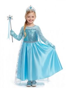 Đầm Công Chúa Elsa Cosplay Nữ Hoàng Tuyết Trang Phục Cho Bé Gái Halloween Trẻ Em Nhập Vai Carnival Sinh Nhật Giữa Bắp Chân Chữ A Đầm Full Tay Cổ Tròn