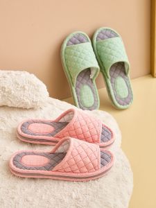 New Simple Japanese Style Thickened Three-layer Pure Cotton Couple Cloth Slippers Home Women Spring Autumn Indoor Anti-slip Silent Floor