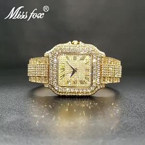 MISSFOX Watch   Live Hot European Hip Hop Ice Watch Full Diamond Square Roman Scale Mens Quartz Watch