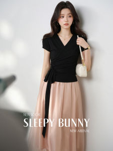Rayon Cross V-Neck Tie Sleeve T-Shirt Women