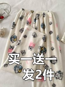 กางเกงนอนผ้าขนแกะคอรัลหนา อบอุ่น กางเกงนอนผ้าฟลานเนล สำหรับคู่รัก แฟชั่นฤดูใบไม้ร่วง/ฤดูหนาว กางเกงขายาวลำลองสำหรับผู้ชายและผู้หญิง